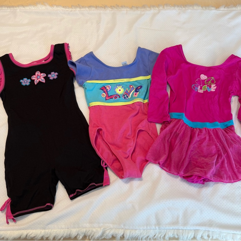 Vintage 90s Moret Dance Leotards Kids Size 6/7 Pink Black Color Block